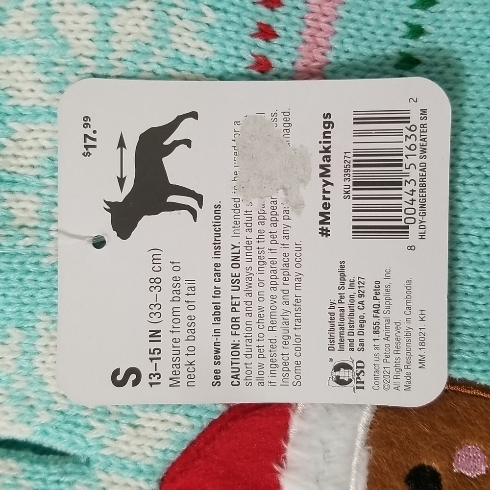 MERRY Makings Dog Gingerbread Man Christmas Sweater Size Small - Picture 2 of 6
